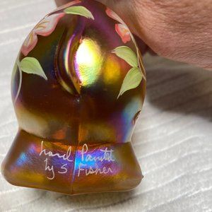 FENTON Stunning hand painted Amber Carnival Iridescent Elephant